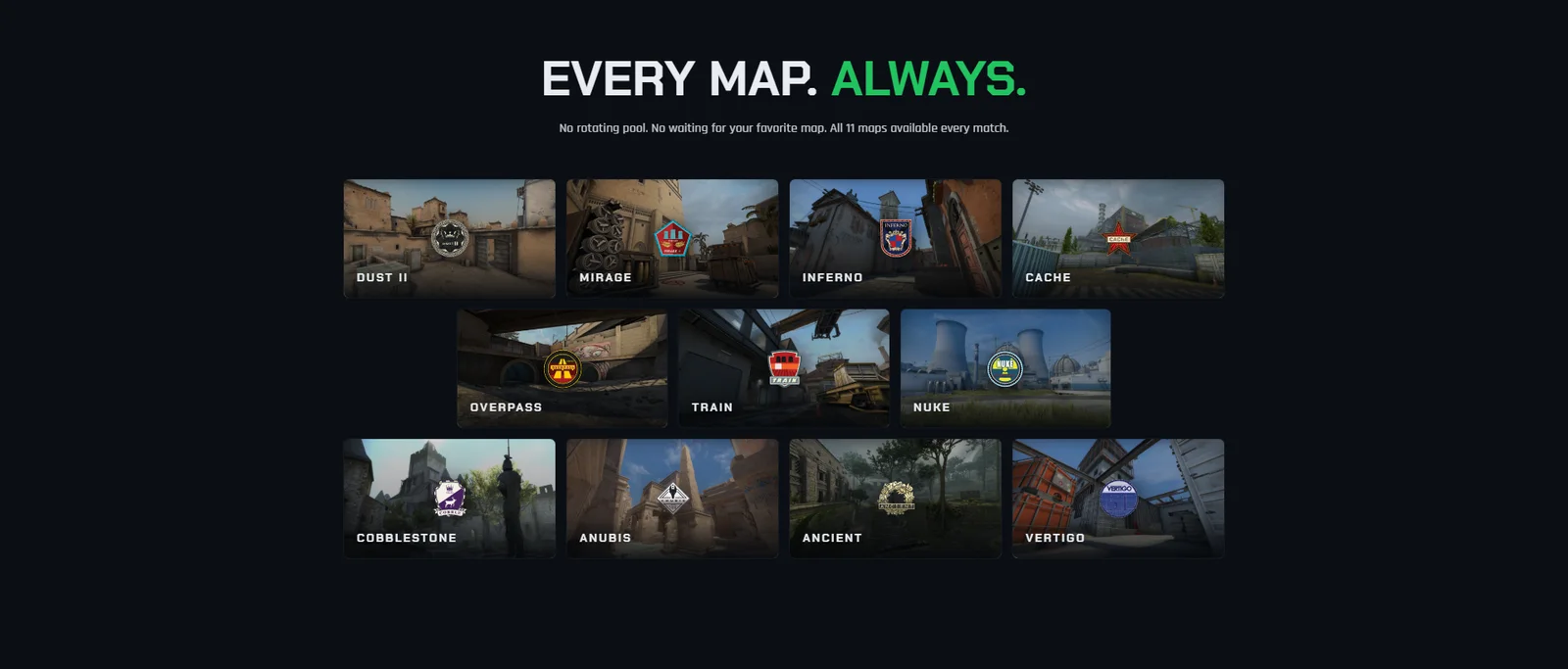 The full competitive map pool, available every match